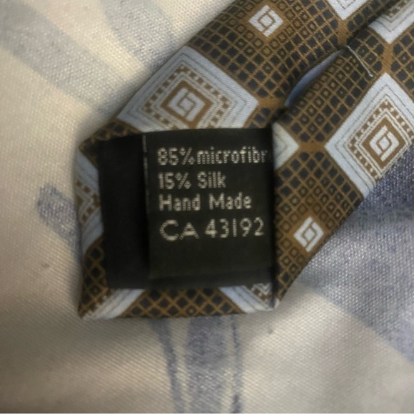 Eleganza Italy Men’s Handmade Microfibre And Silk Tie Geometric Brown And Blue - Picture 4 of 7
